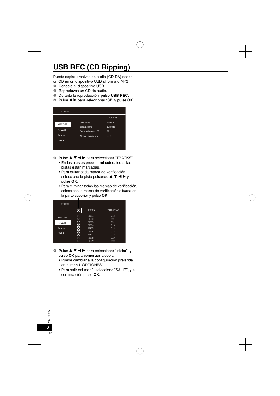 Usb rec (cd ripping) | Panasonic DVDS500EG User Manual | Page 32 / 80