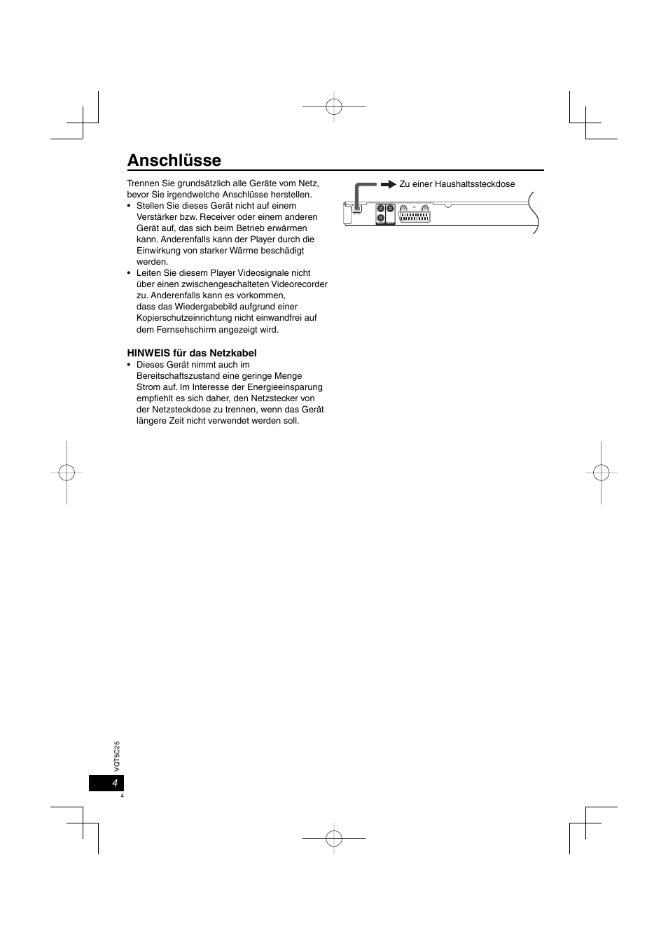 Anschlüsse | Panasonic DVDS500EG User Manual | Page 4 / 80