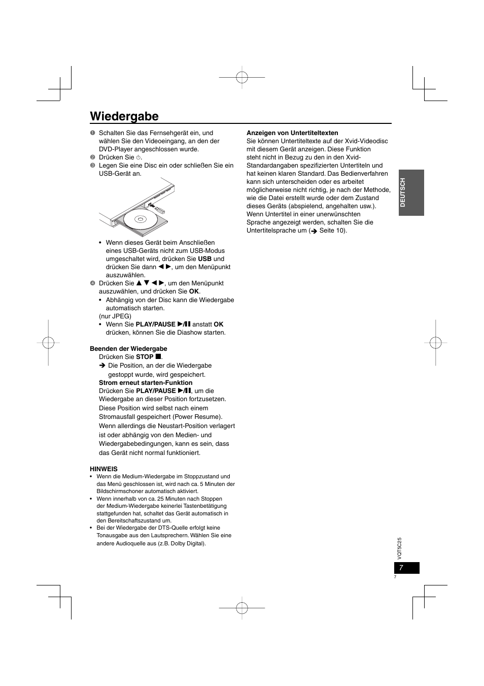 Wiedergabe | Panasonic DVDS500EG User Manual | Page 7 / 80