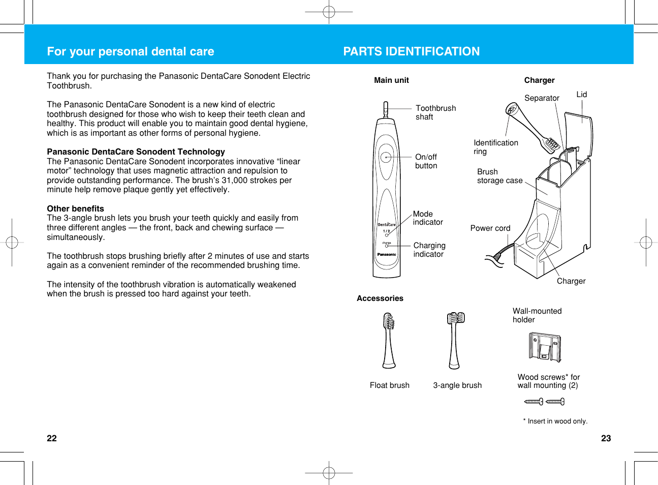 For your personal dental care, Parts identification | Panasonic EW1012G2 User Manual | Page 12 / 56