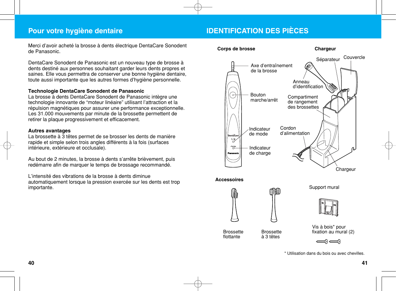 Pour votre hygiène dentaire, Identification des pièces | Panasonic EW1012G2 User Manual | Page 21 / 56