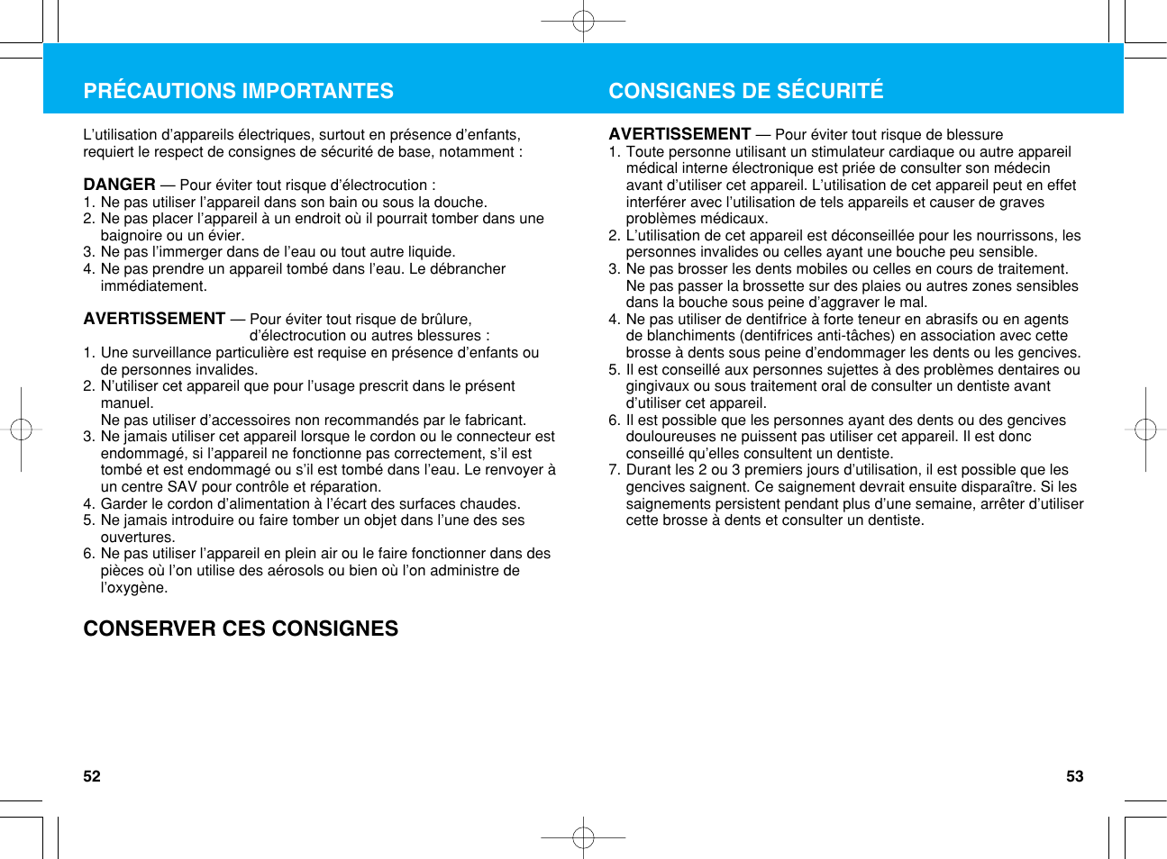 Précautions importantes, Conserver ces consignes consignes de sécurité | Panasonic EW1012G2 User Manual | Page 27 / 56