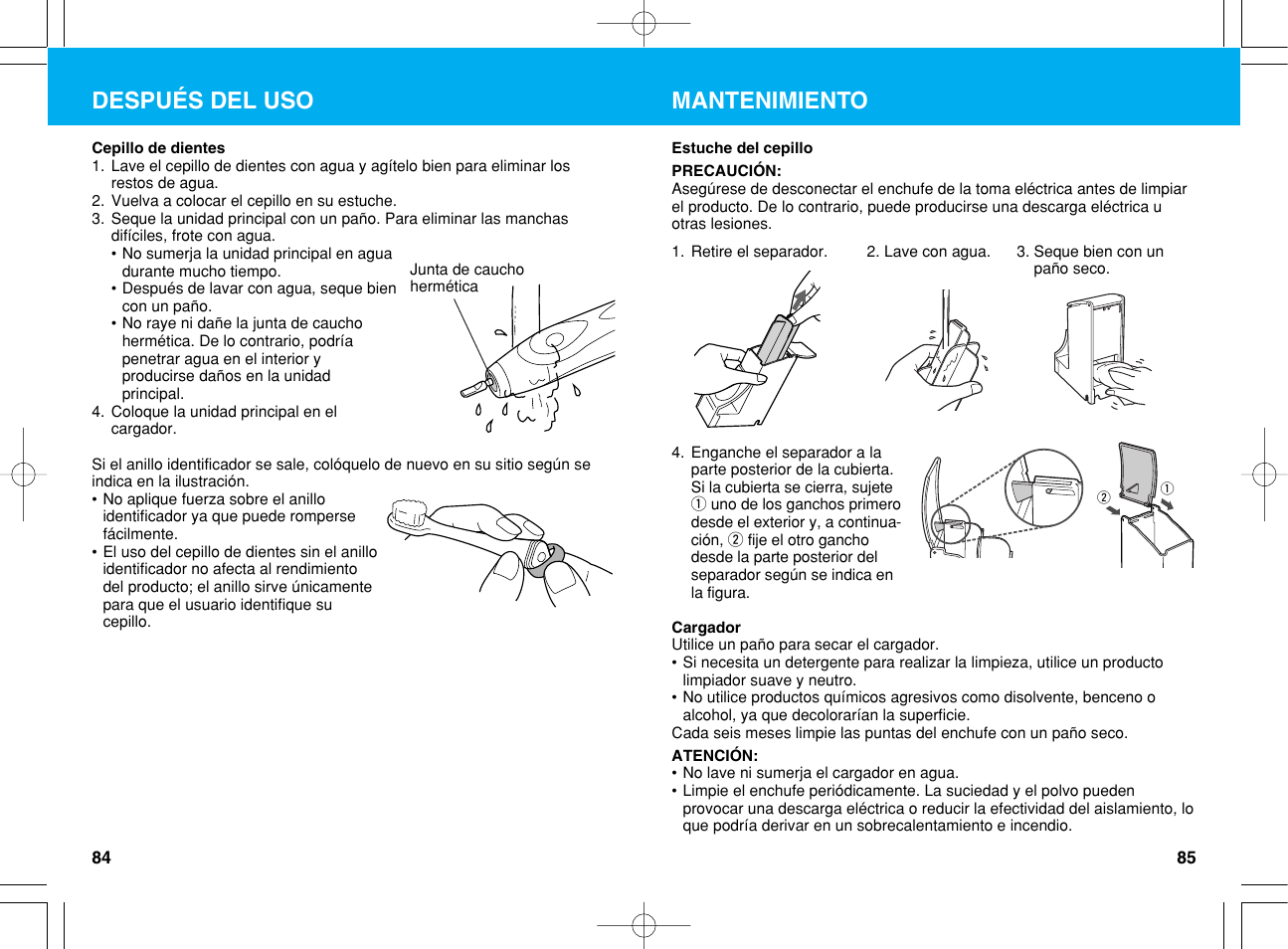 Mantenimiento, Después del uso | Panasonic EW1012G2 User Manual | Page 43 / 56