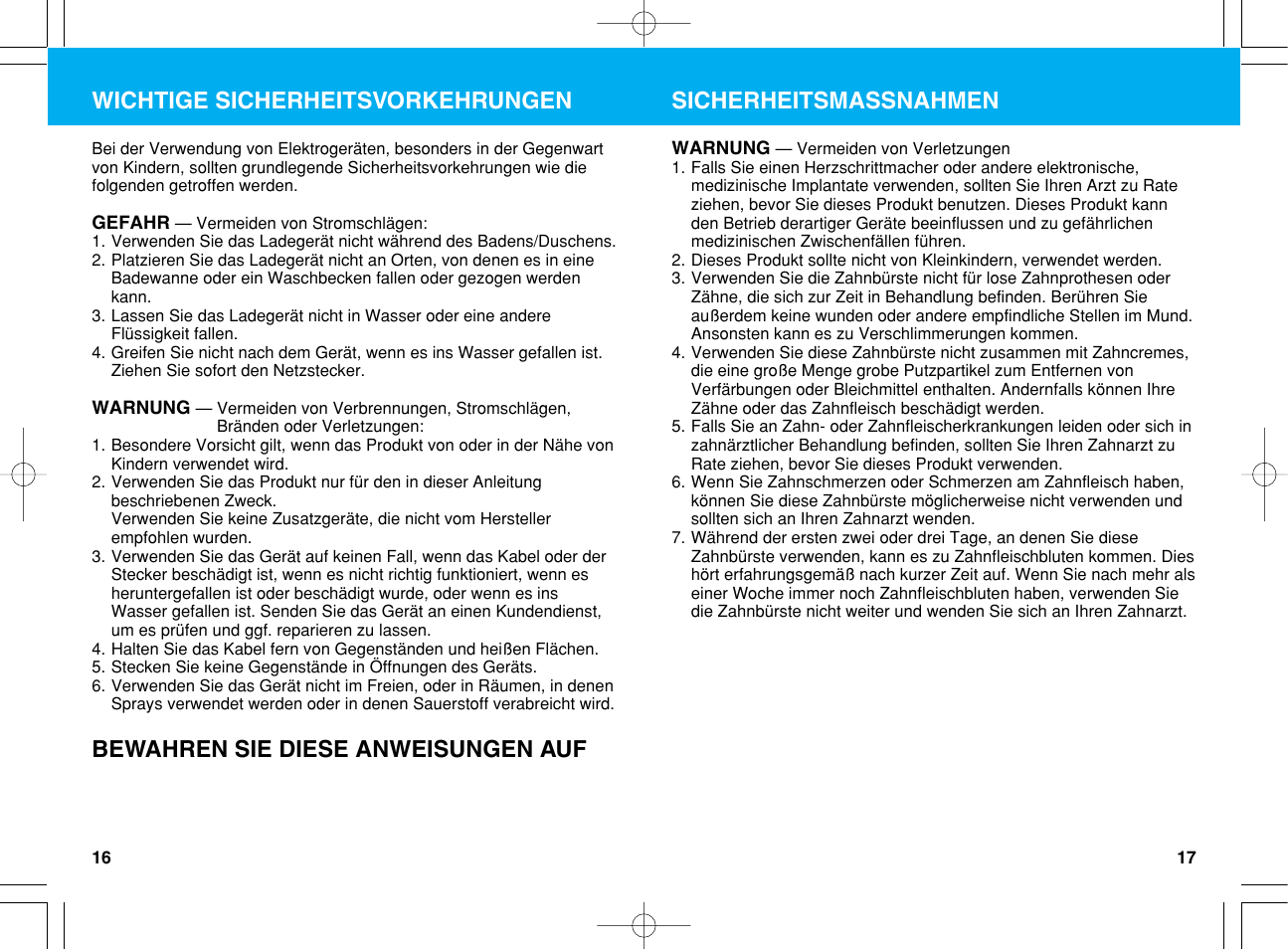 Wichtige sicherheitsvorkehrungen | Panasonic EW1012G2 User Manual | Page 9 / 56