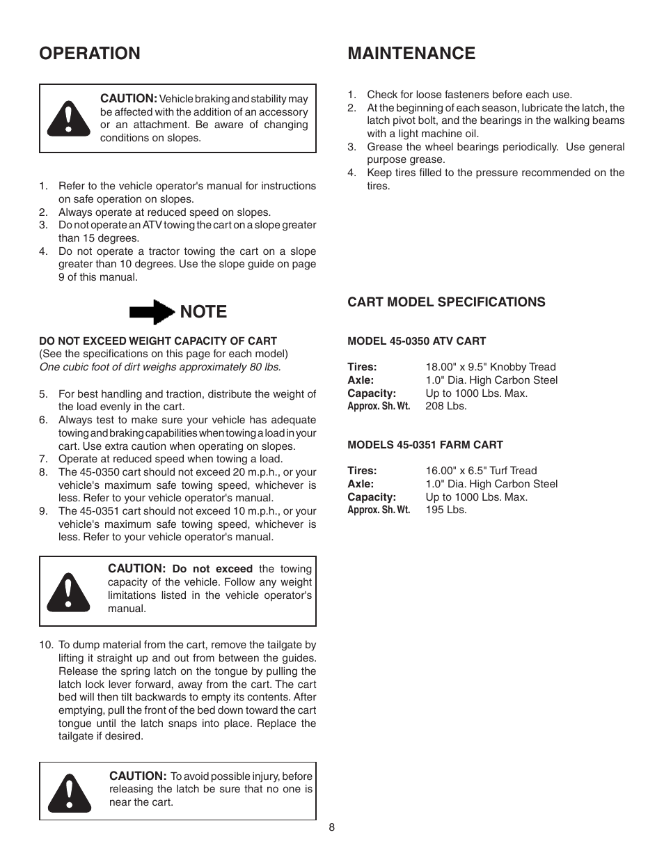 Operation maintenance | Agri-Fab 45-0351 User Manual | Page 8 / 12