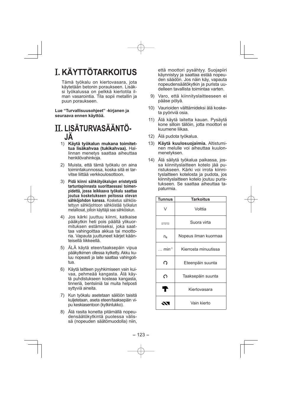 Käyttötarkoitus, Lisäturvasääntö- jä | Panasonic EY7880 User Manual | Page 123 / 160