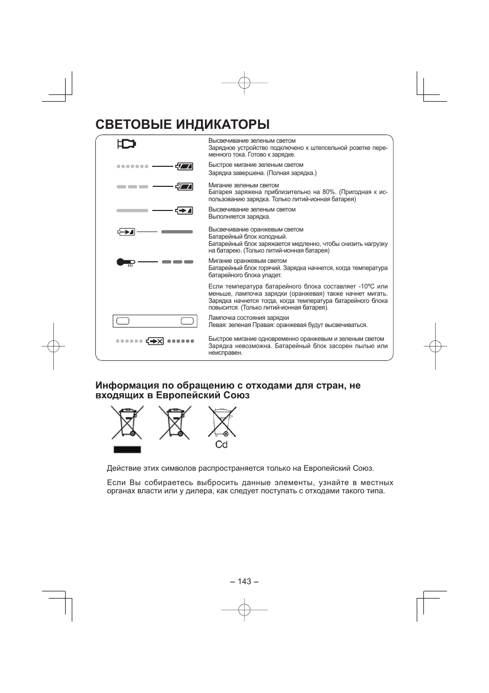 Световые индикаторы | Panasonic EY7880 User Manual | Page 143 / 160