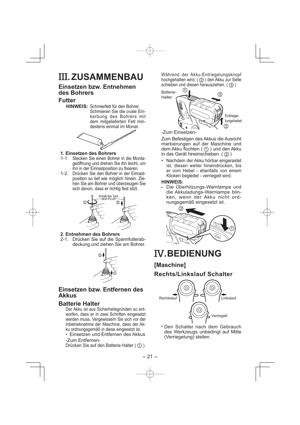 Zusammenbau, Bedienung | Panasonic EY7880 User Manual | Page 21 / 160