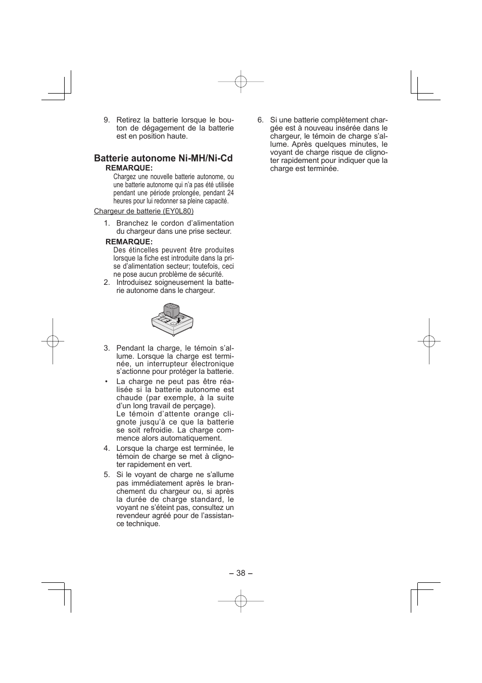 Batterie autonome ni-mh/ni-cd | Panasonic EY7880 User Manual | Page 38 / 160