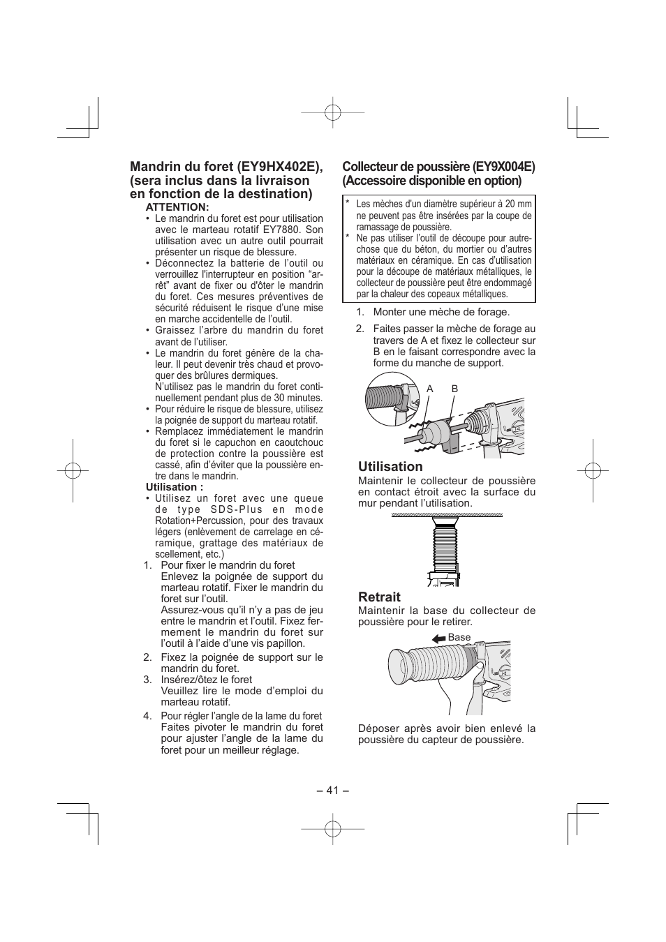 Utilisation, Retrait | Panasonic EY7880 User Manual | Page 41 / 160