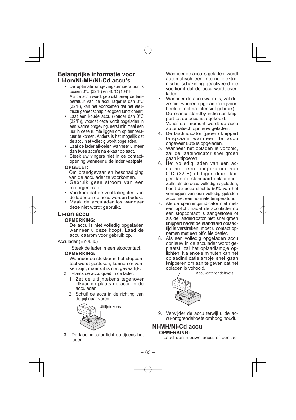 Li-ion accu, Ni-mh/ni-cd accu | Panasonic EY7880 User Manual | Page 63 / 160