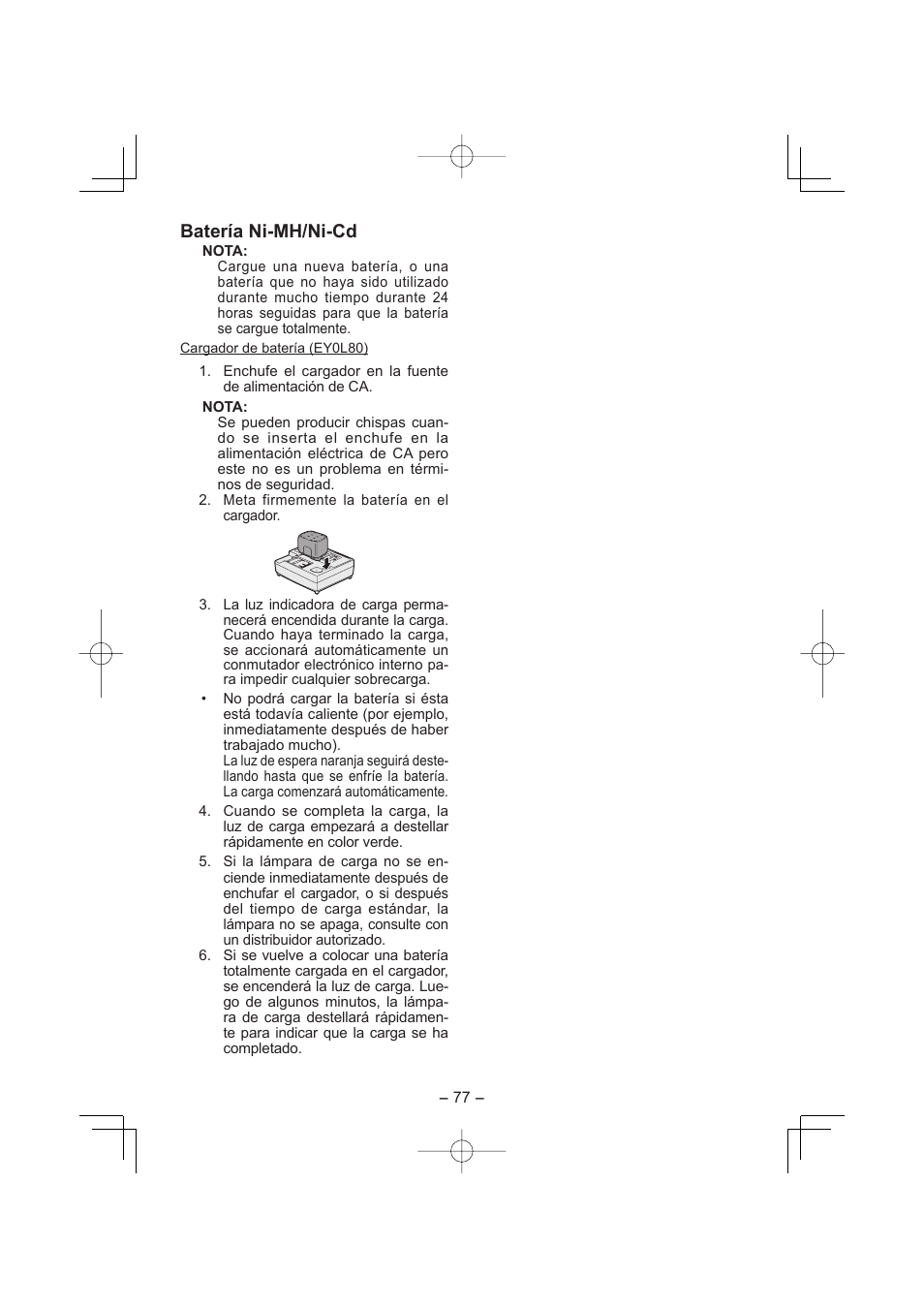 Batería ni-mh/ni-cd | Panasonic EY7880 User Manual | Page 77 / 160