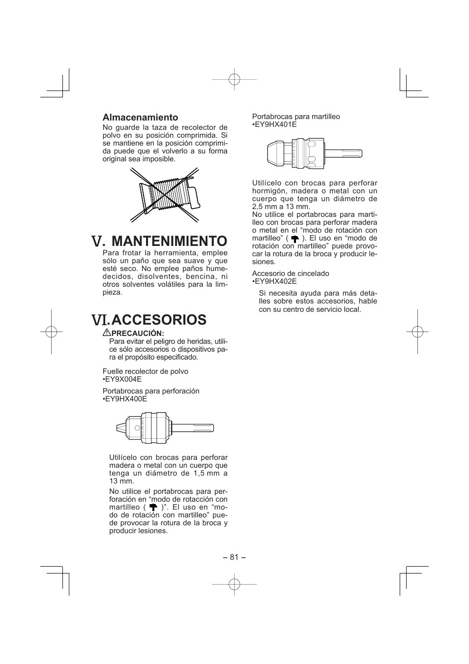 Mantenimiento, Accesorios | Panasonic EY7880 User Manual | Page 81 / 160