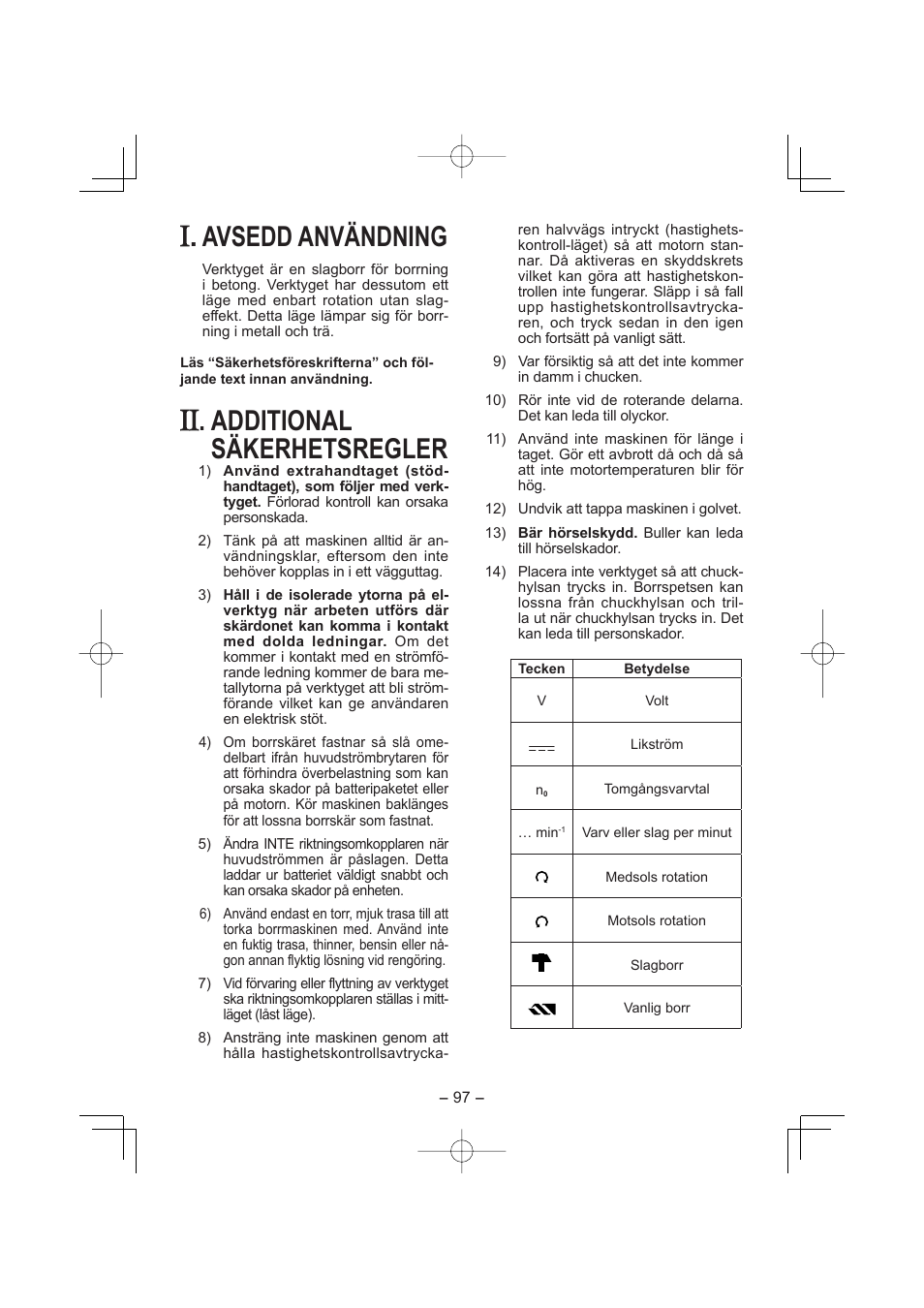 Avsedd användning, Additional säkerhetsregler | Panasonic EY7880 User Manual | Page 97 / 160