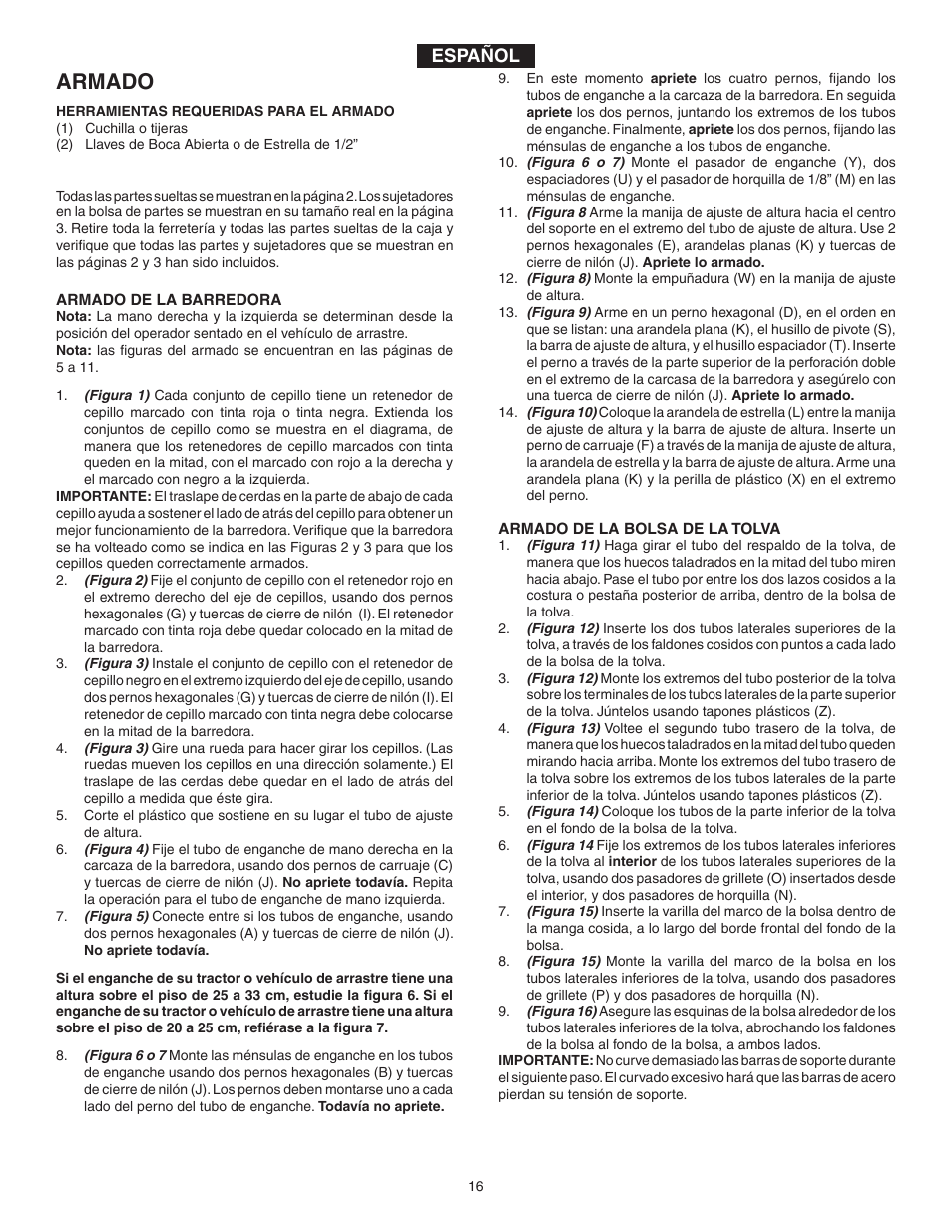 Armado, Español | Agri-Fab 45-03201-062 User Manual | Page 16 / 28