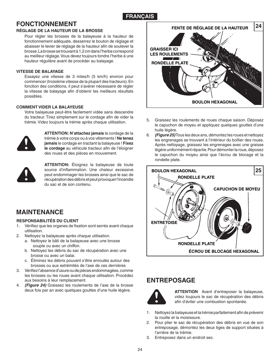 Fonctionnement, Maintenance, Entreposage | Agri-Fab 45-03201-062 User Manual | Page 24 / 28