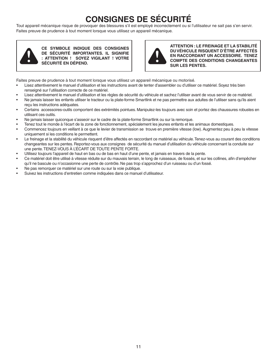 Consignes de sécurité | Agri-Fab Smartlink Platform 45-04731 User Manual | Page 11 / 24