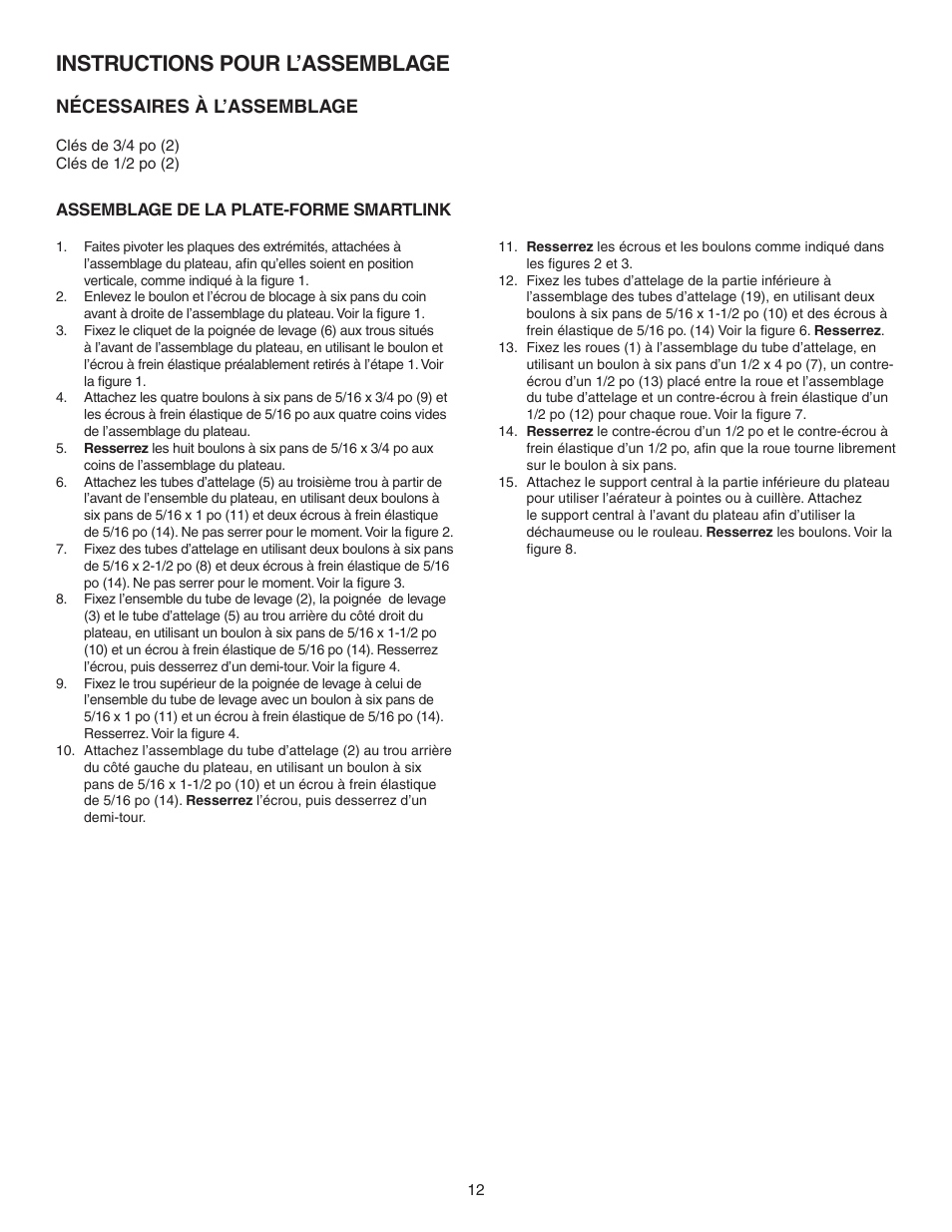 Instructions pour l’assemblage, Nécessaires à l’assemblage | Agri-Fab Smartlink Platform 45-04731 User Manual | Page 12 / 24