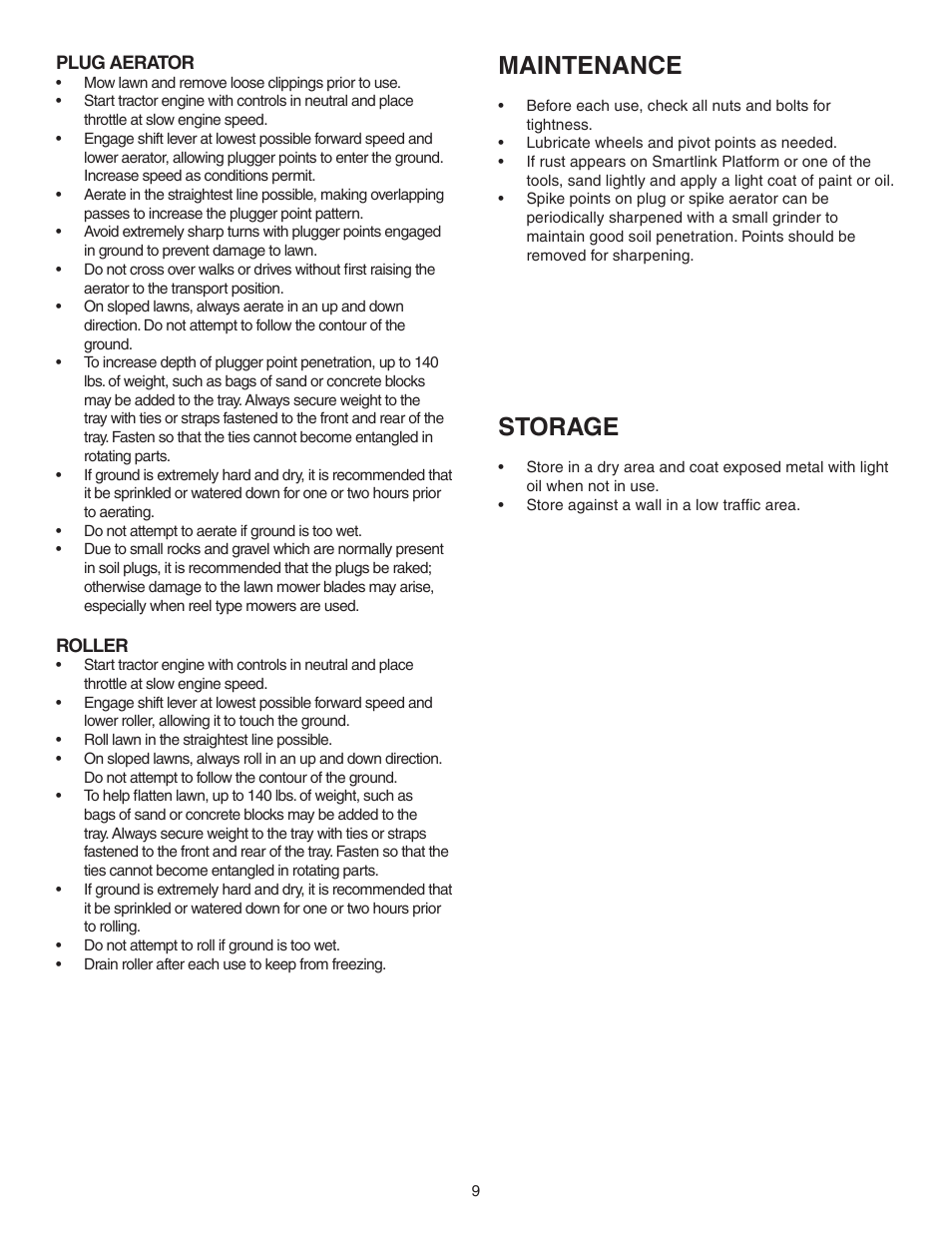 Maintenance, Storage | Agri-Fab Smartlink Platform 45-04731 User Manual | Page 9 / 24