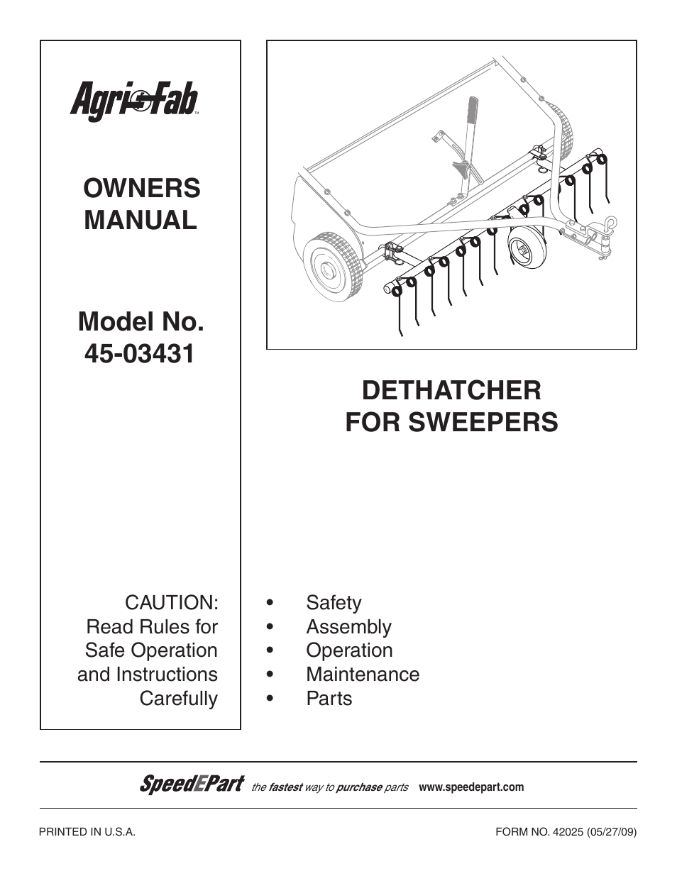 Agri-Fab Dethatcher for Sweepers 45-03431 User Manual | 8 pages
