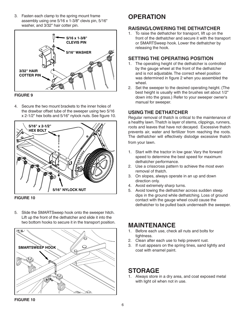 Operation, Maintenance, Storage | Agri-Fab Dethatcher for Sweepers 45-03431 User Manual | Page 6 / 8