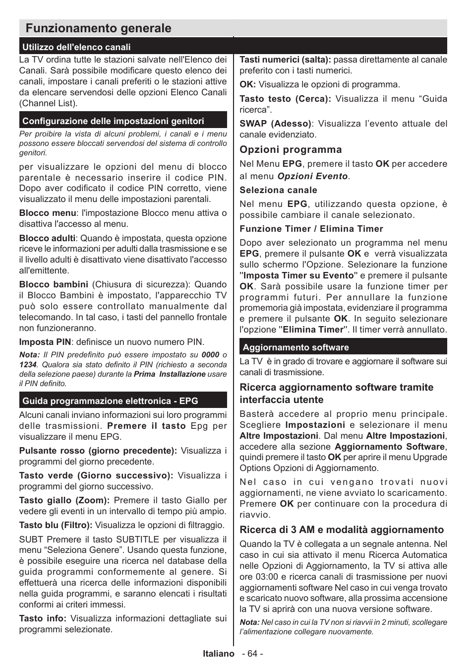 Funzionamento generale | Panasonic TX50AW304 User Manual | Page 65 / 89