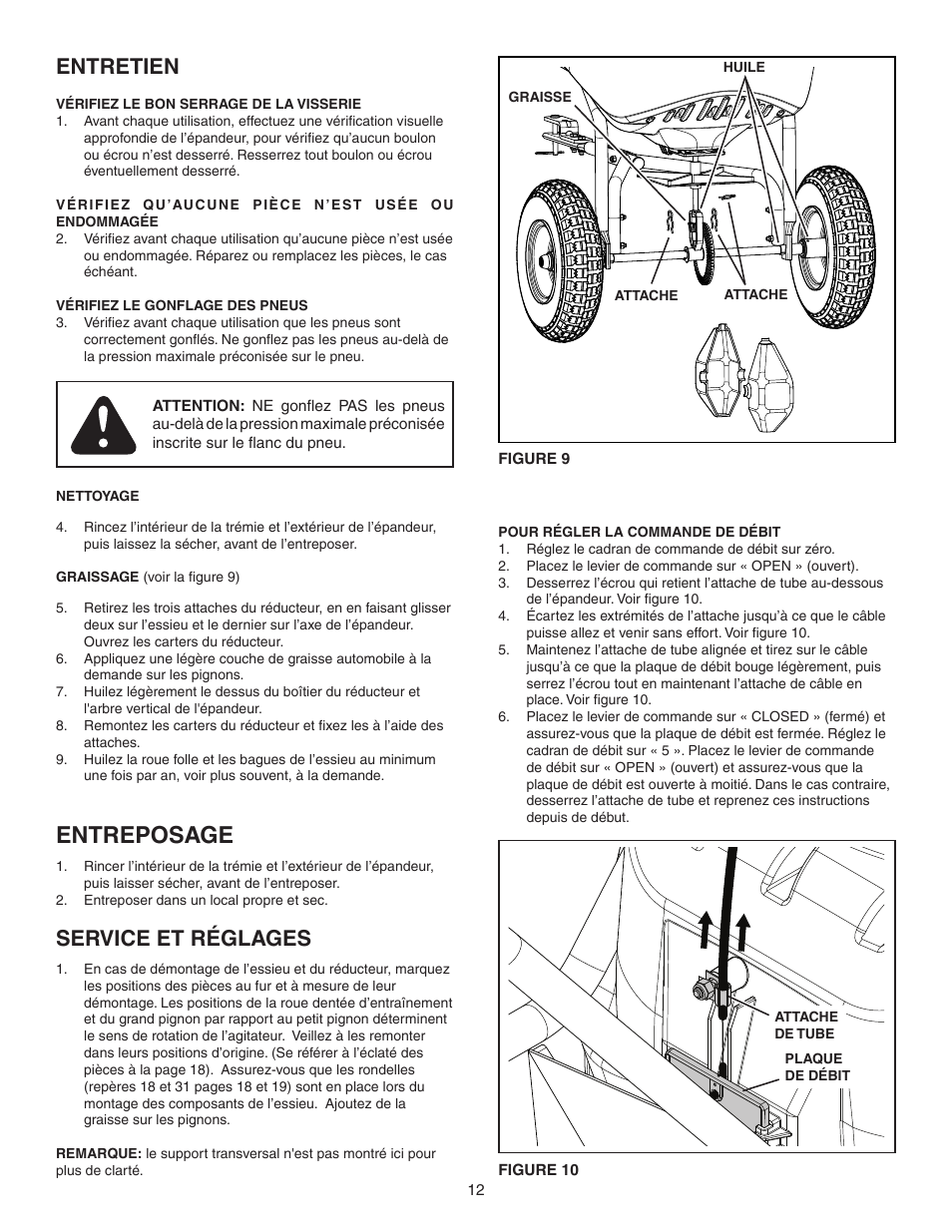 Entreposage, Entretien, Service et réglages | Agri-Fab 130 LB Tow Spreader 45-0463 User Manual | Page 12 / 20