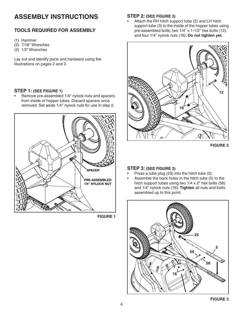 Assembly instructions | Agri-Fab 130 LB Tow Spreader 45-0463 User Manual | Page 4 / 20