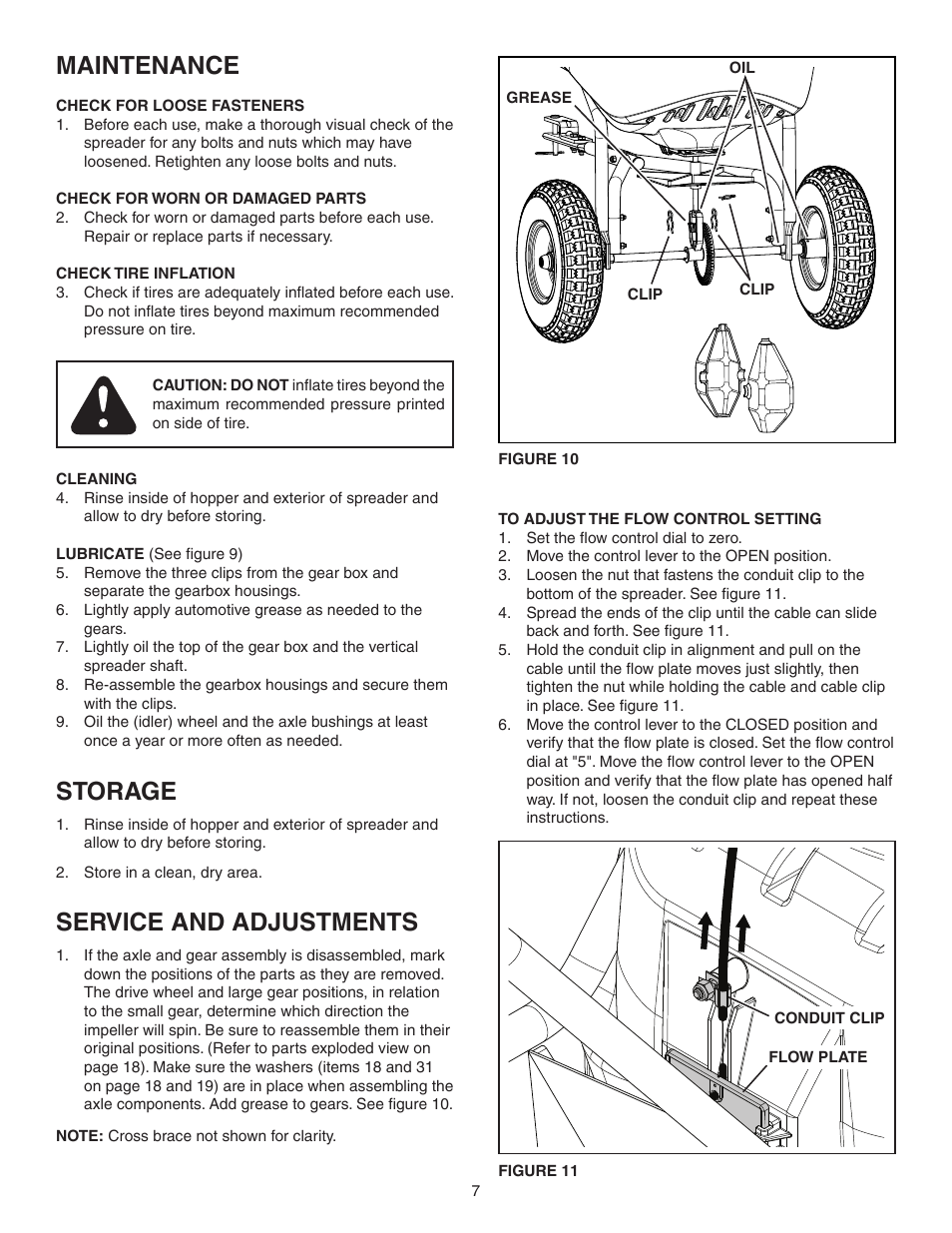 Maintenance, Storage, Service and adjustments | Agri-Fab 130 LB Tow Spreader 45-0463 User Manual | Page 7 / 20
