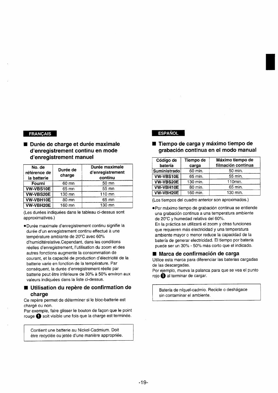 Utilisation du repère de confirmation de charge, Marca de confirmación de carga | Panasonic NVRX10EG User Manual | Page 19 / 106