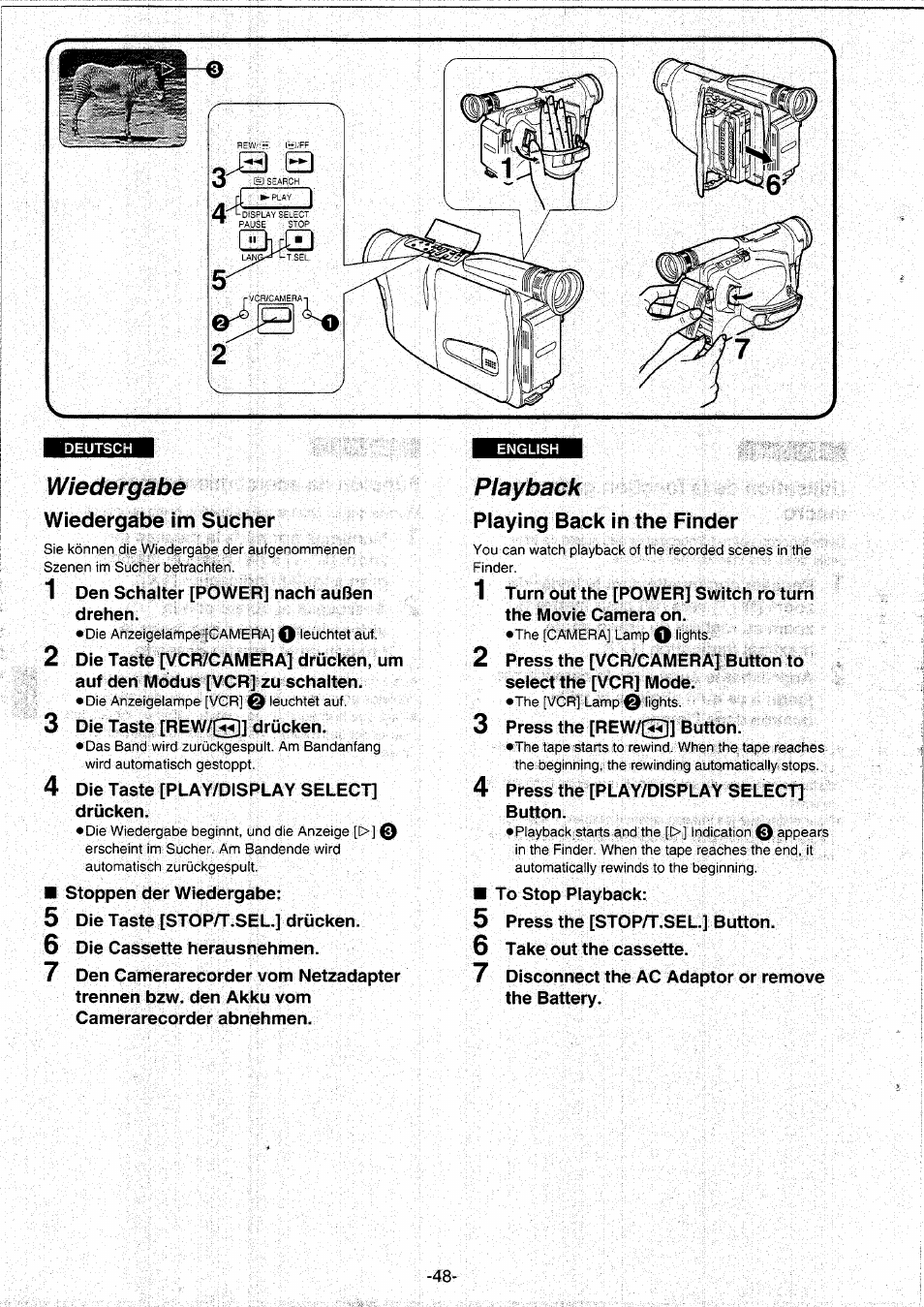 Wiedergabe, Wiedergabe im sucher, Playback | Playing back in the finder | Panasonic NVRX10EG User Manual | Page 48 / 106