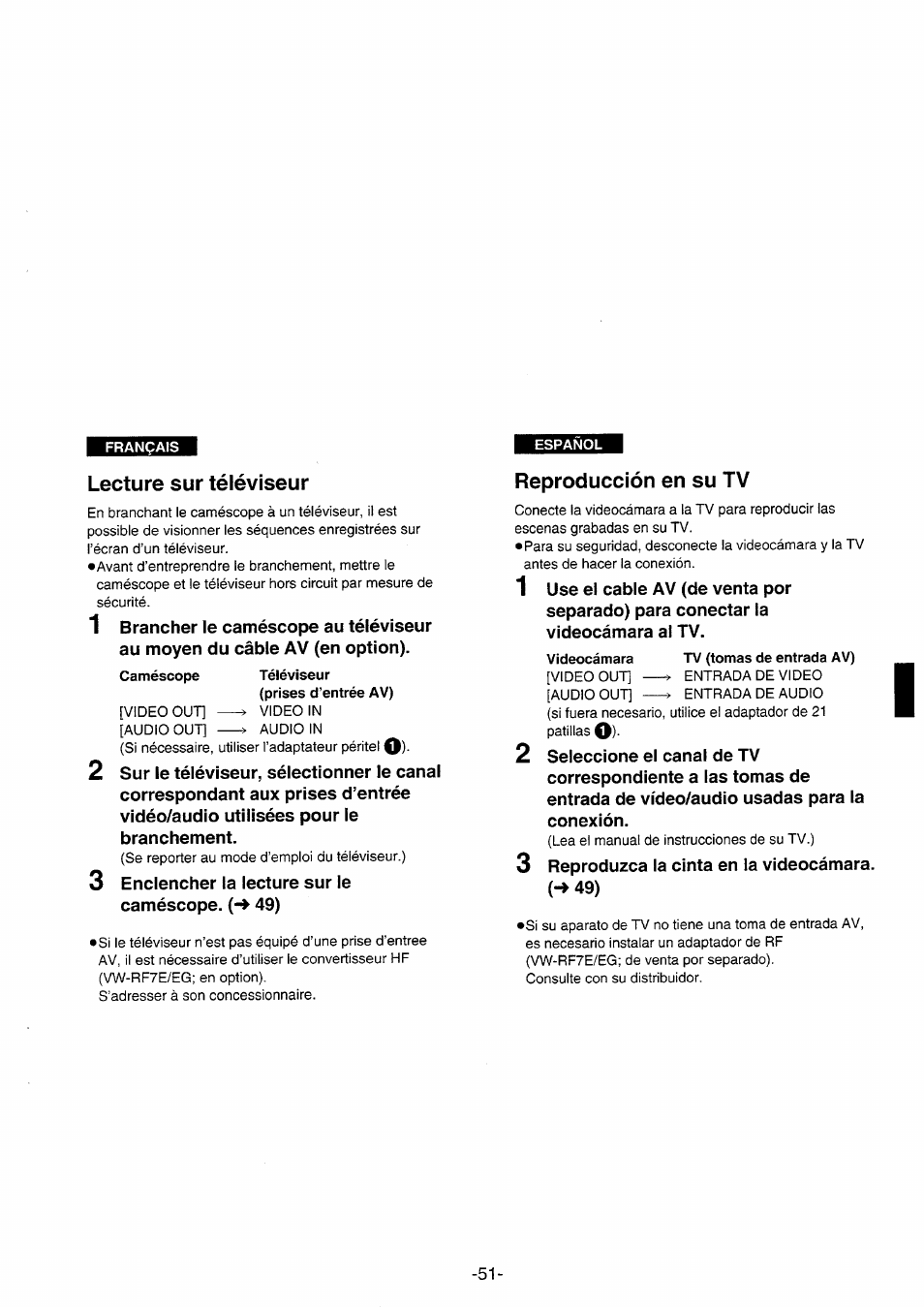 Lecture sur téléviseur, Reproducción en su tv | Panasonic NVRX10EG User Manual | Page 51 / 106