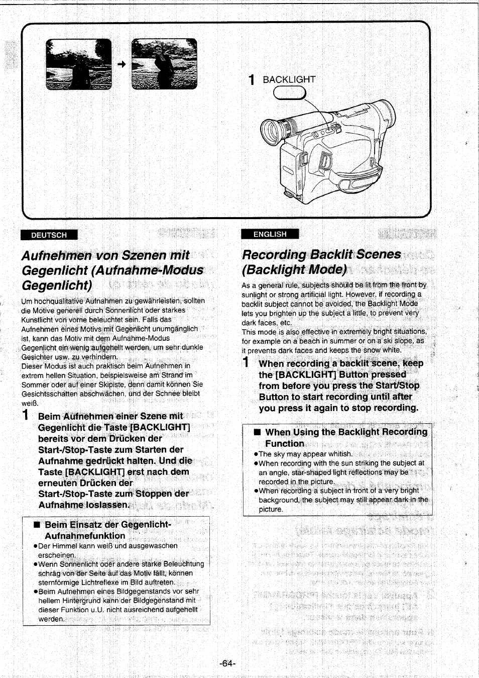 Recording backlit scenes (backlight mode) | Panasonic NVRX10EG User Manual | Page 64 / 106