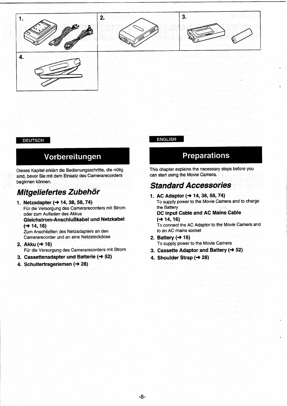 Mitgeliefertes zubehör, Standard accessories | Panasonic NVRX10EG User Manual | Page 8 / 106