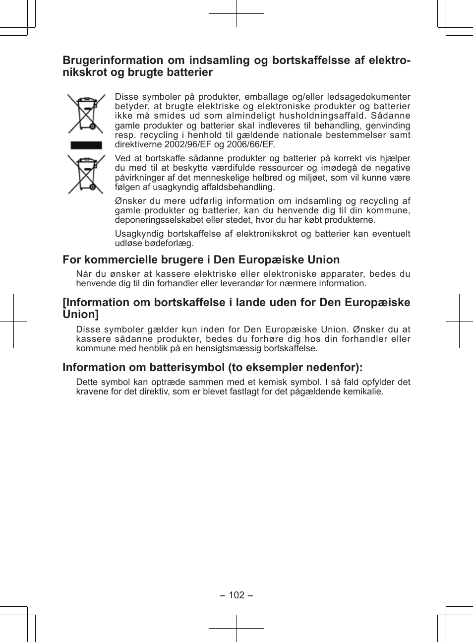 For kommercielle brugere i den europæiske union | Panasonic EY7840 User Manual | Page 102 / 148