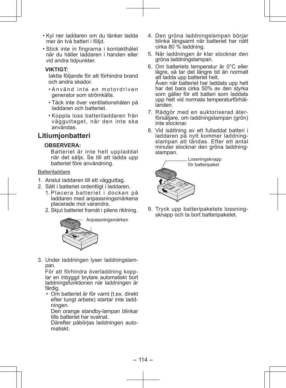 Litiumjonbatteri | Panasonic EY7840 User Manual | Page 114 / 148