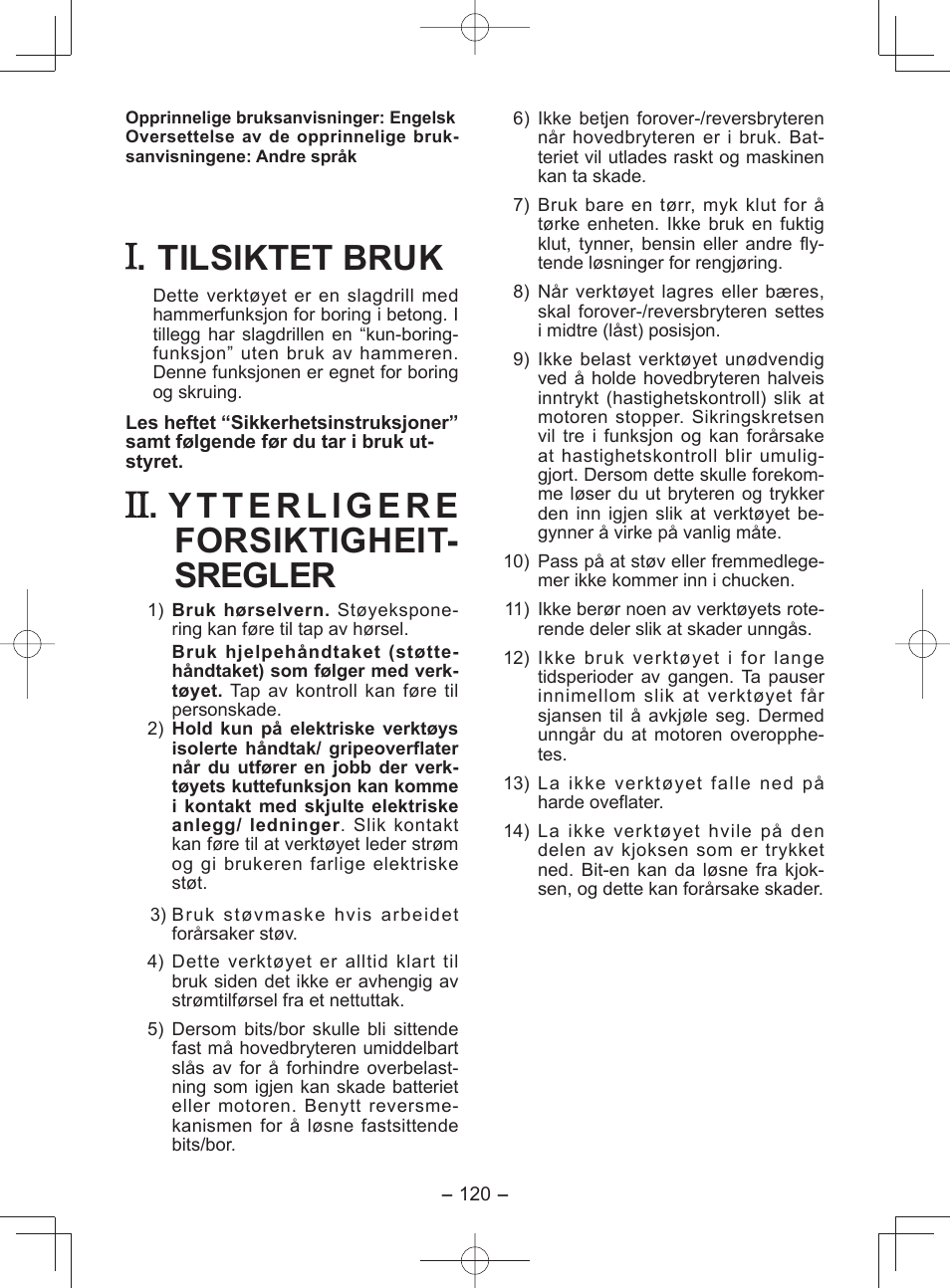 Tilsiktet bruk | Panasonic EY7840 User Manual | Page 120 / 148