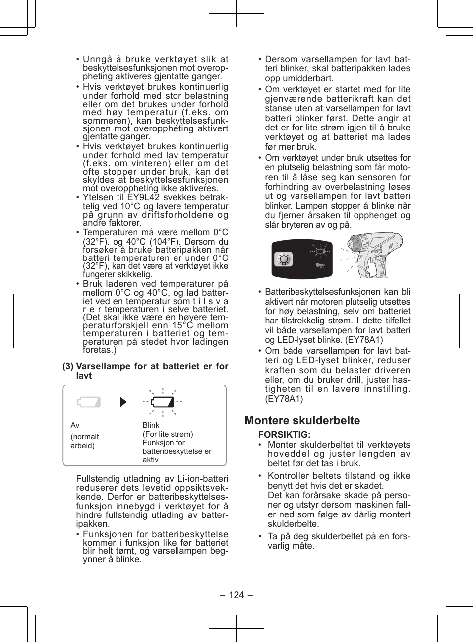 Montere skulderbelte | Panasonic EY7840 User Manual | Page 124 / 148