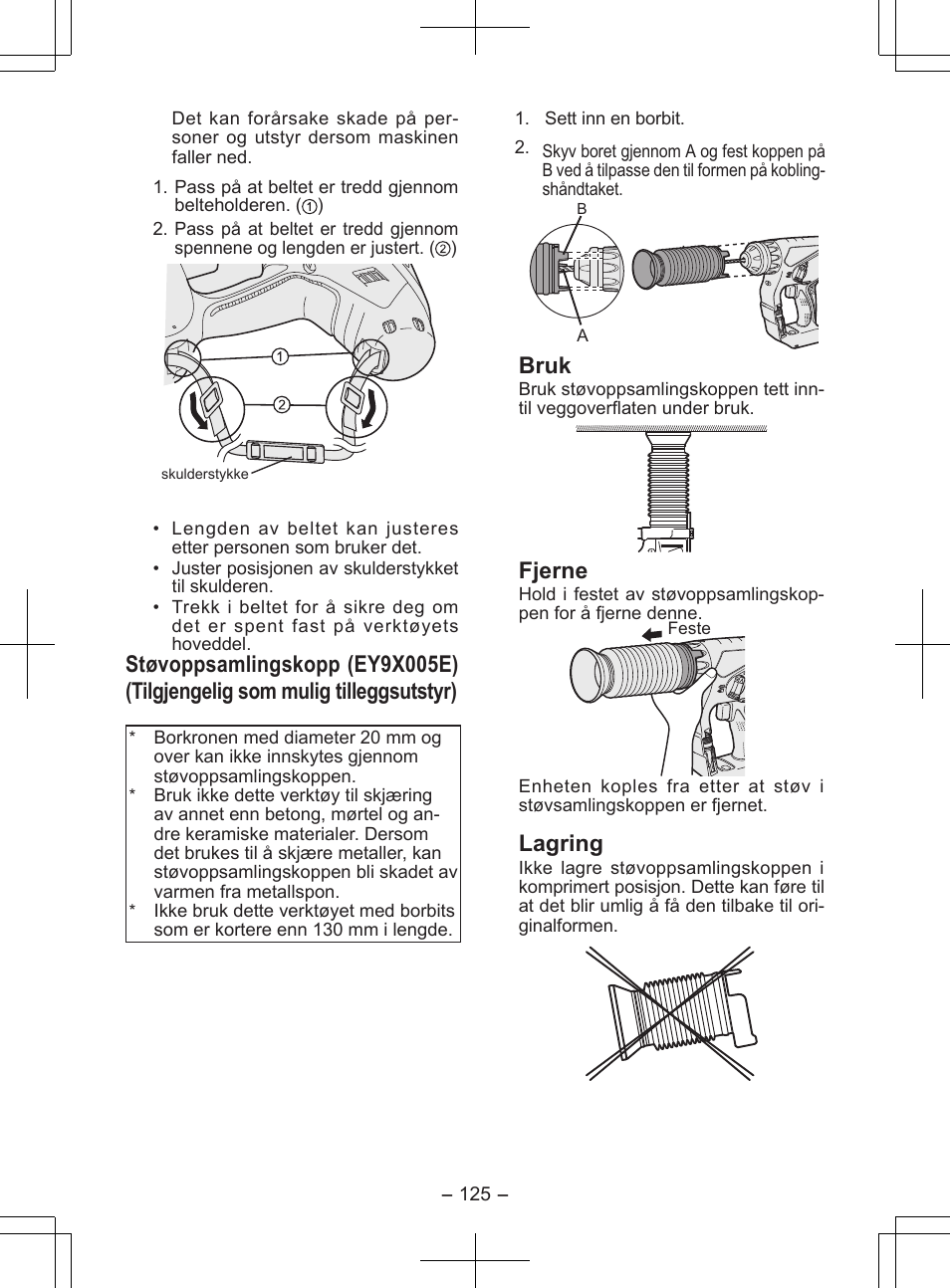 Bruk, Fjerne, Lagring | Panasonic EY7840 User Manual | Page 125 / 148