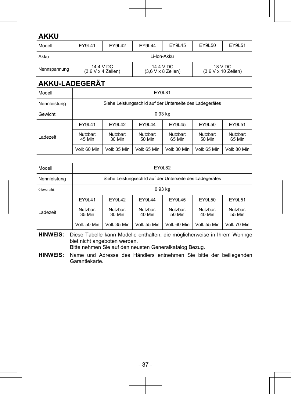 Akku, Akku-ladegerät | Panasonic EY7840 User Manual | Page 37 / 148