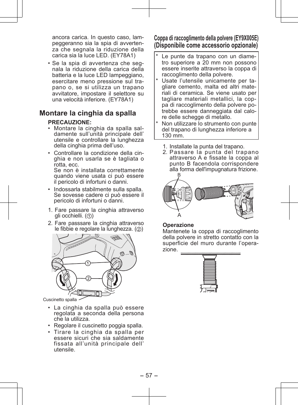 Montare la cinghia da spalla | Panasonic EY7840 User Manual | Page 57 / 148