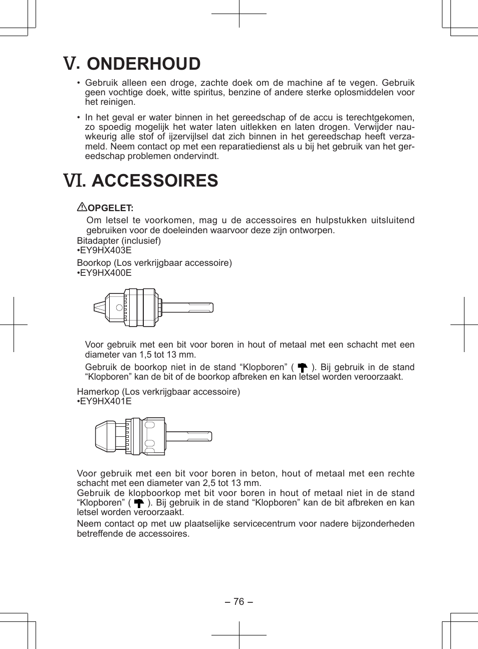 Onderhoud, Accessoires | Panasonic EY7840 User Manual | Page 76 / 148