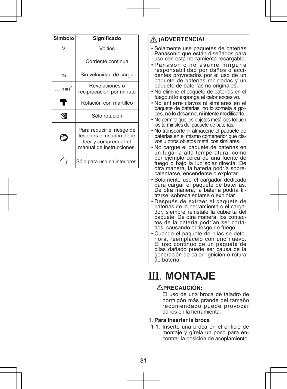 Montaje | Panasonic EY7840 User Manual | Page 81 / 148