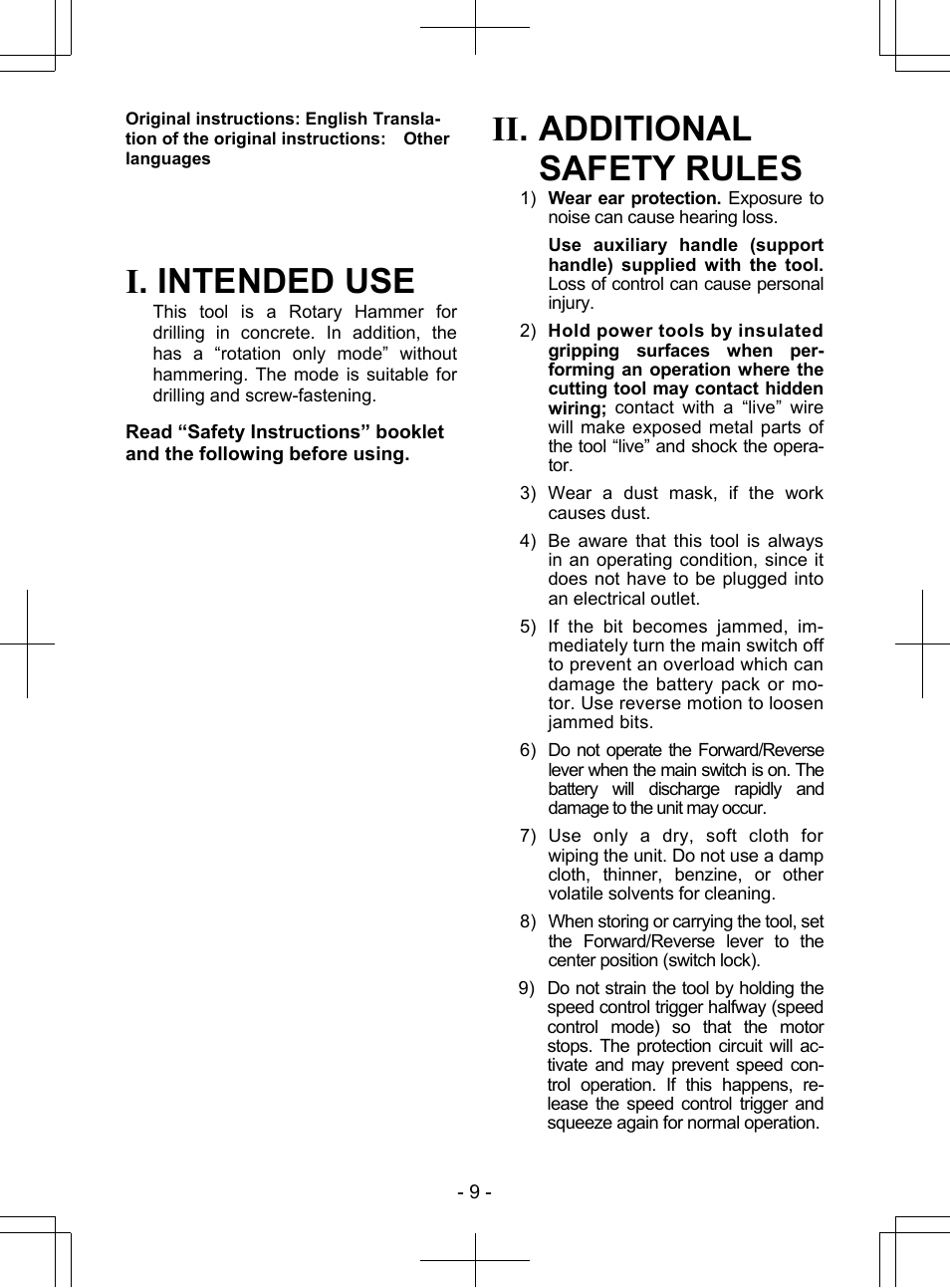 I. intended use, Ii. additional safety rules | Panasonic EY7840 User Manual | Page 9 / 148