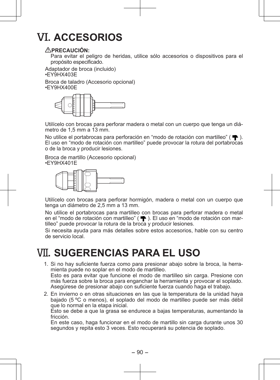 Accesorios, Sugerencias para el uso | Panasonic EY7840 User Manual | Page 90 / 148