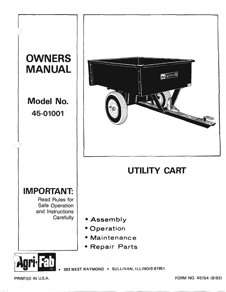 Agri-Fab Utility Cart 45-01001 User Manual | 12 pages