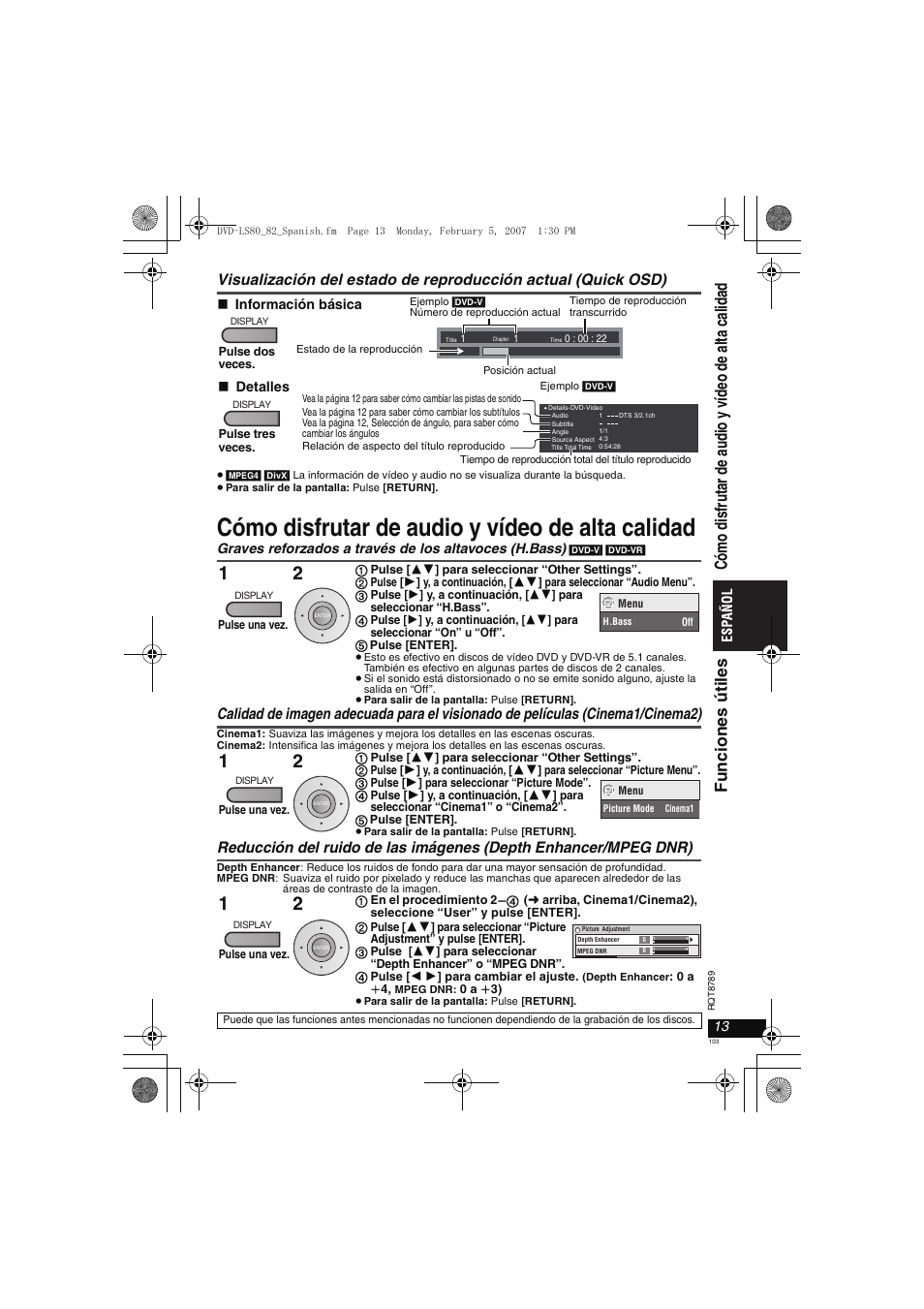 Cómo disfrutar de audio y vídeo de alta calidad | Panasonic DVDLS82 User Manual | Page 103 / 192