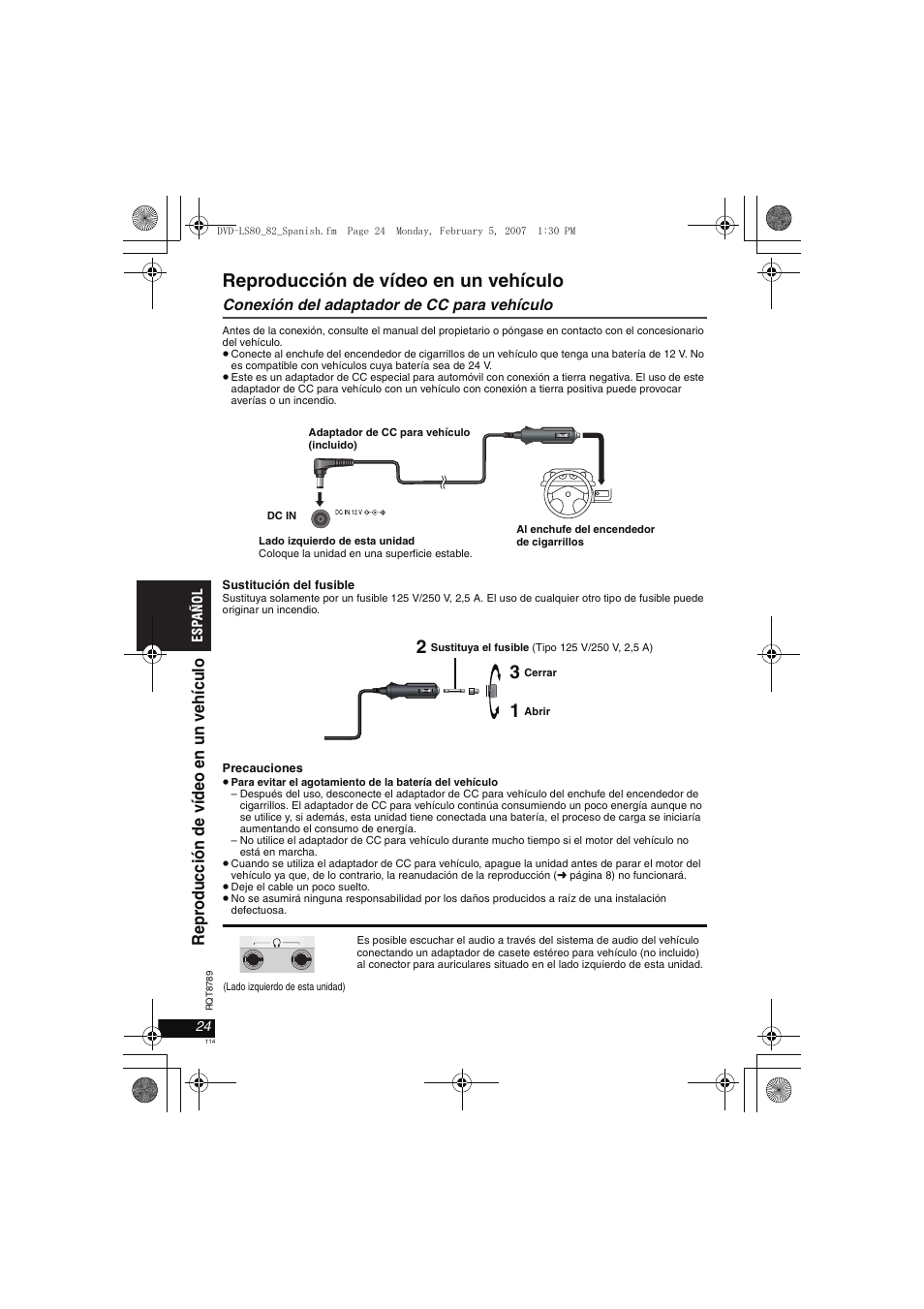 Reproducción de vídeo en un vehículo | Panasonic DVDLS82 User Manual | Page 114 / 192