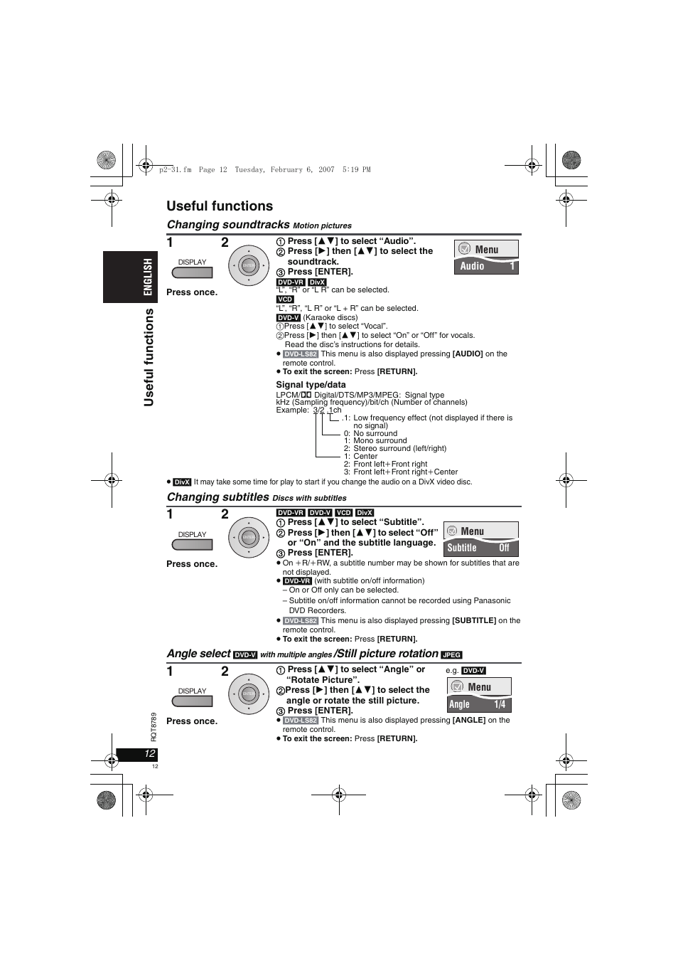 Useful functions, Useful f unct ions | Panasonic DVDLS82 User Manual | Page 12 / 192