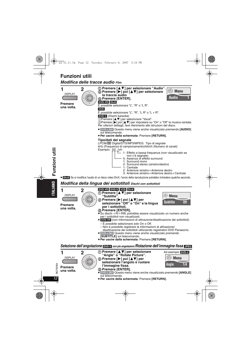 Funzioni utili, Funzi oni ut il i | Panasonic DVDLS82 User Manual | Page 132 / 192